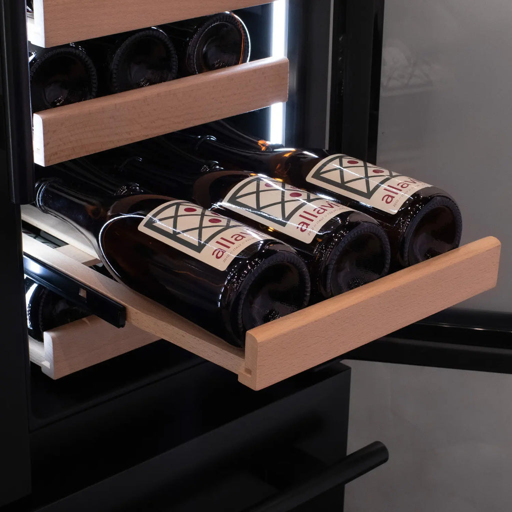 Allavino 100 Bottle Black French Doors Dual Zone Wine Refrigerator with Two Refrigerated Drawers