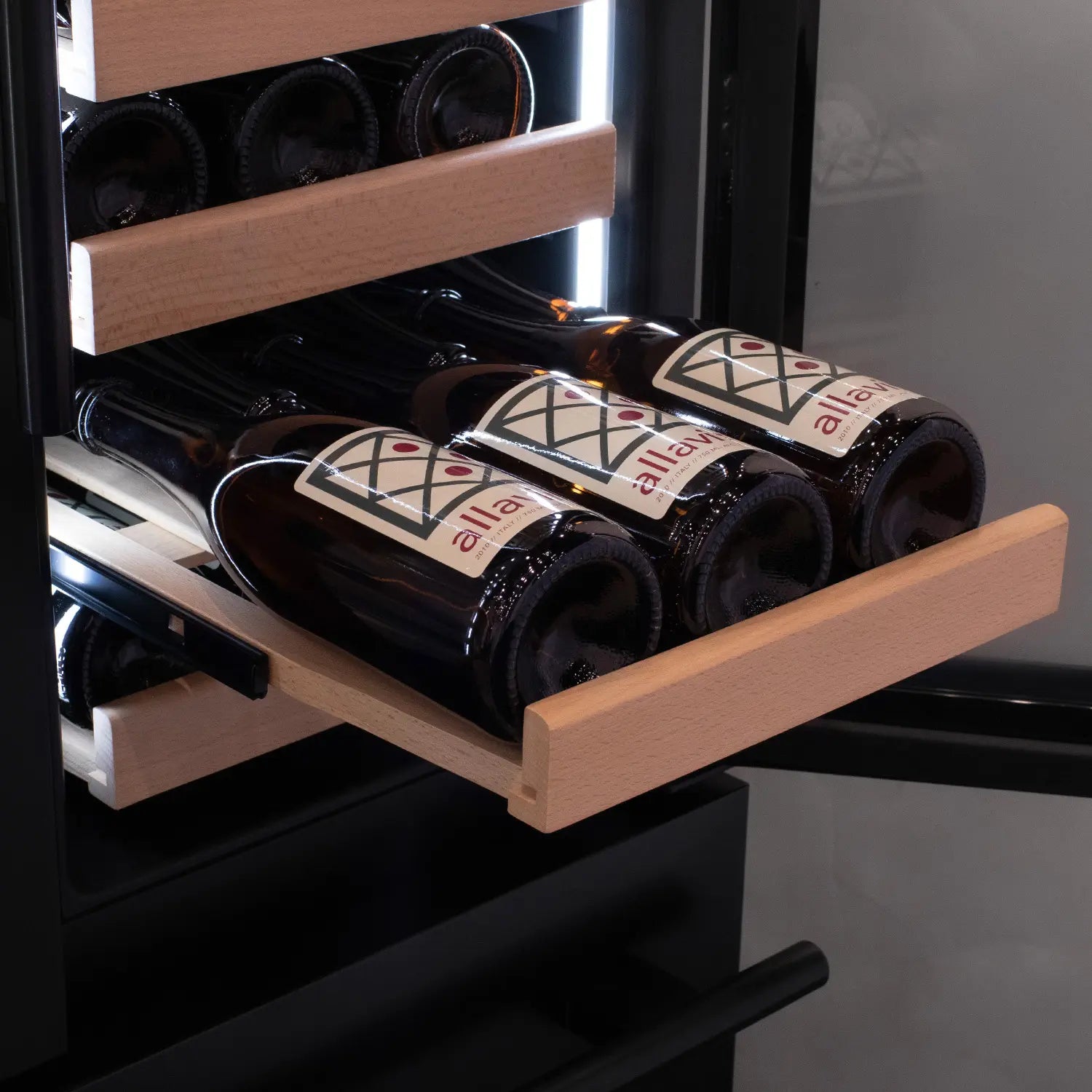 Allavino 100 Bottle Black French Doors Dual Zone Wine Refrigerator with Two Refrigerated Drawers