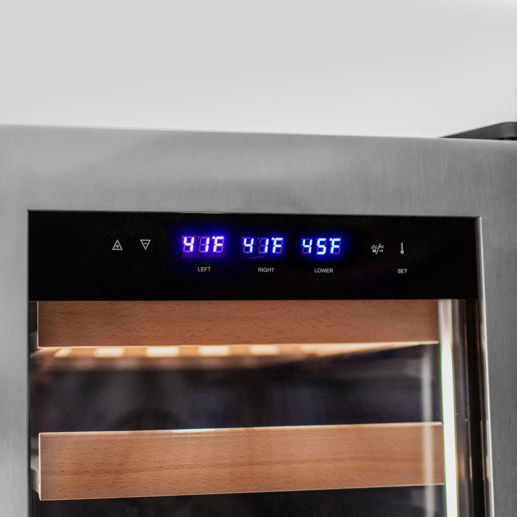 Allavino 100 Bottle Stainless Steel French Doors Dual Zone Wine Refrigerator with Two Refrigerated Drawers