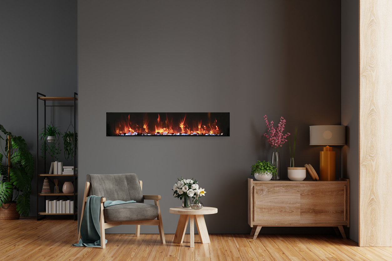 Panorama Xtraslim Full View Smart Electric  - 30" Indoor /Outdoor WiFi Enabled  Fireplace, featuring a MultiFunction Remote, Multi Speed Flame Motor, Glass Media & a Black Trim