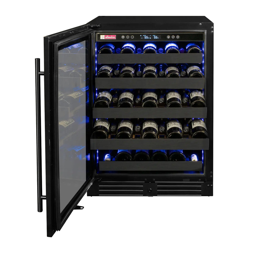 Allavino Reserva Series 50 Bottle Single Zone Built-in Wine Cooler Refrigerator with Black Stainless Steel Door - Left Hinge
