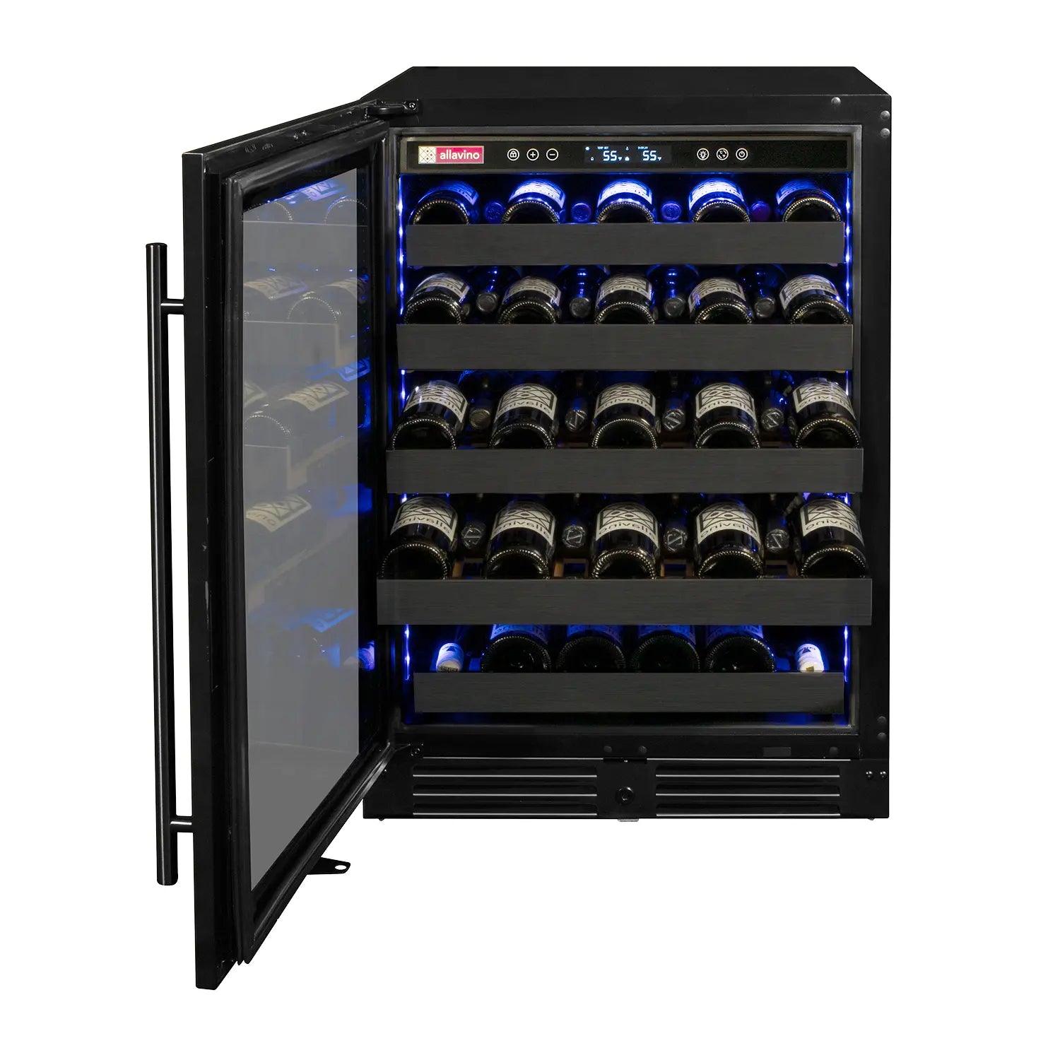 Allavino Reserva Series 50 Bottle Single Zone Built-in Wine Cooler Refrigerator with Black Stainless Steel Door - Left Hinge