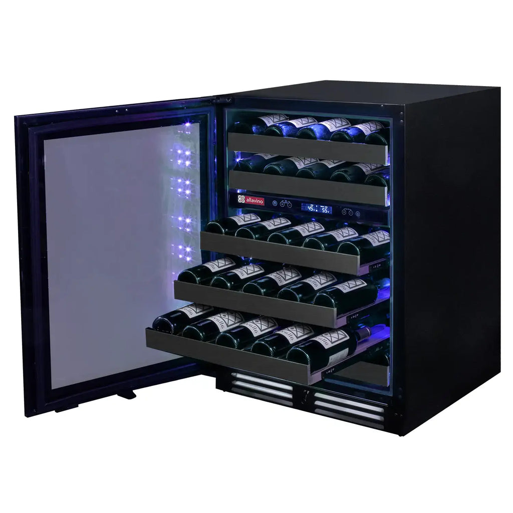 Allavino Reserva Series 50 Bottle Dual Zone Built-in Wine Cooler Refrigerator with Black Stainless Steel Door - Left Hinge