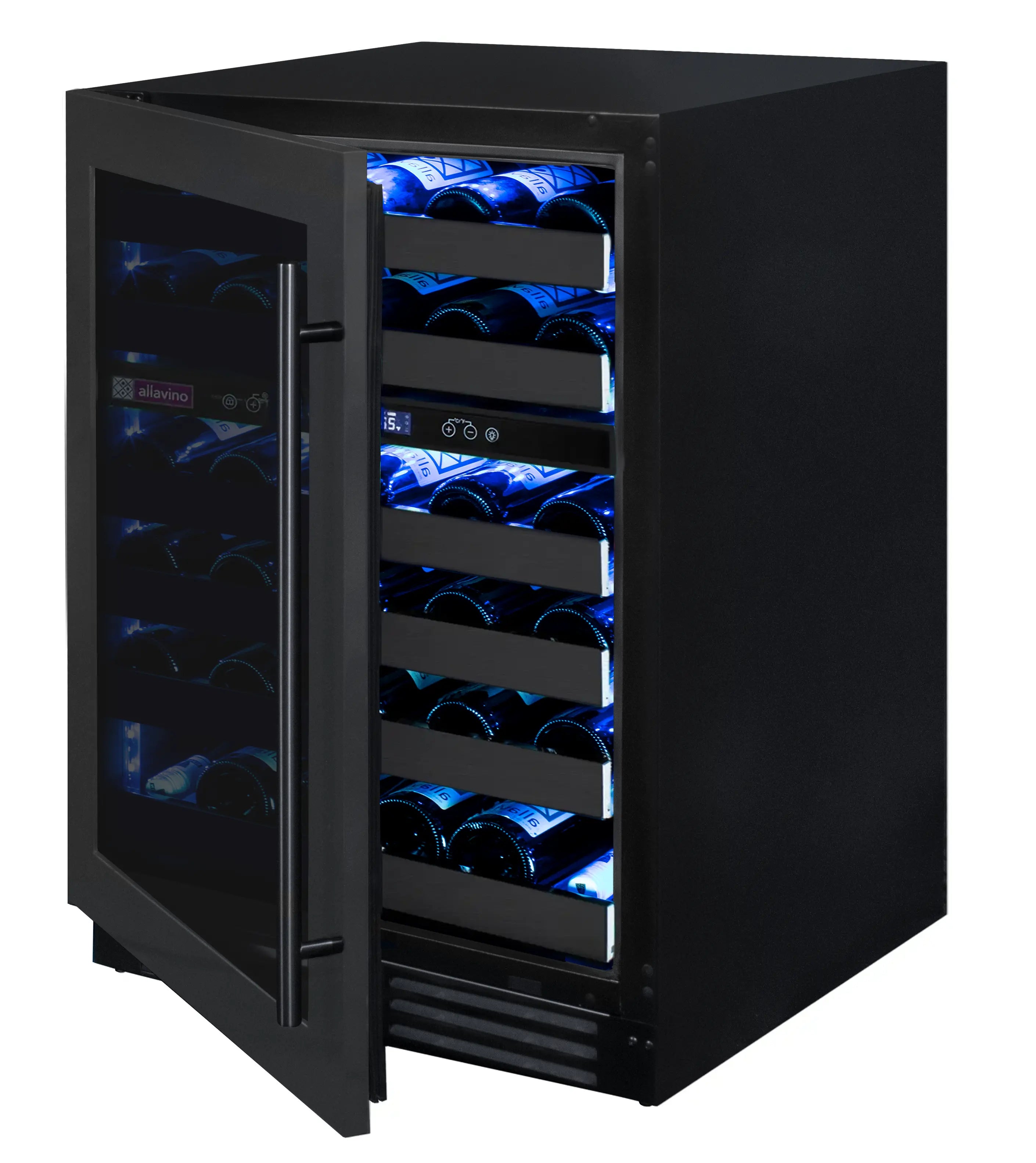 Allavino Reserva Series 50 Bottle Dual Zone Built-in Wine Cooler Refrigerator with Black Stainless Steel Door - Left Hinge