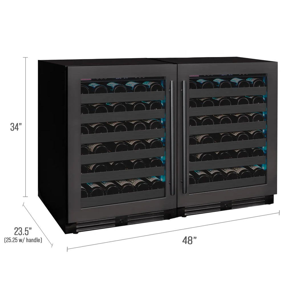 Allavino Reserva Series 100 Bottle 34" Undercounter Dual Zone Side-by-Side Wine Coolers with Black Stainless Steel Doors