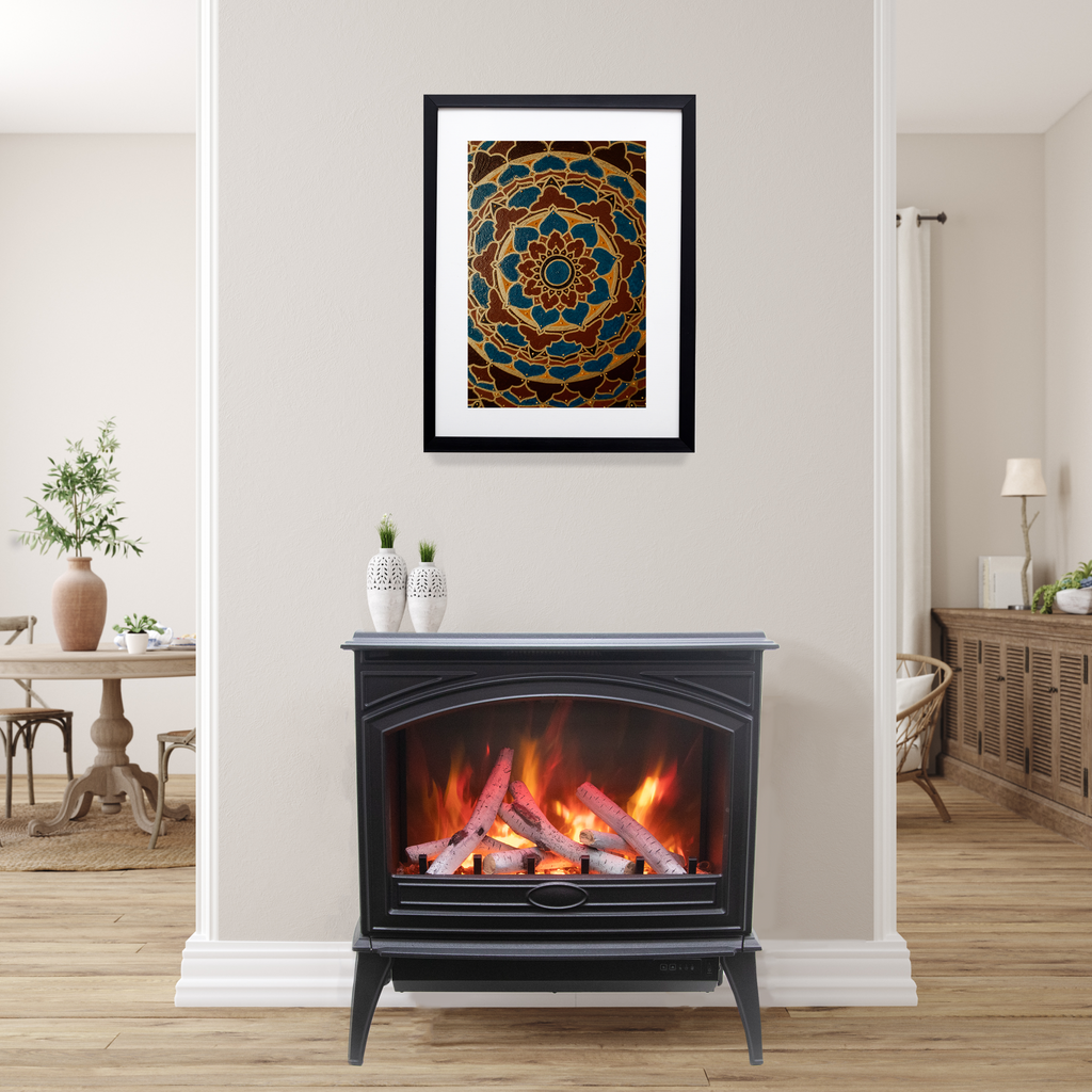 Lynwood Series - 50 cm Freestand Electric Stove Featuring a Cast Iron Frame and a 10 Piece Birch Log Set