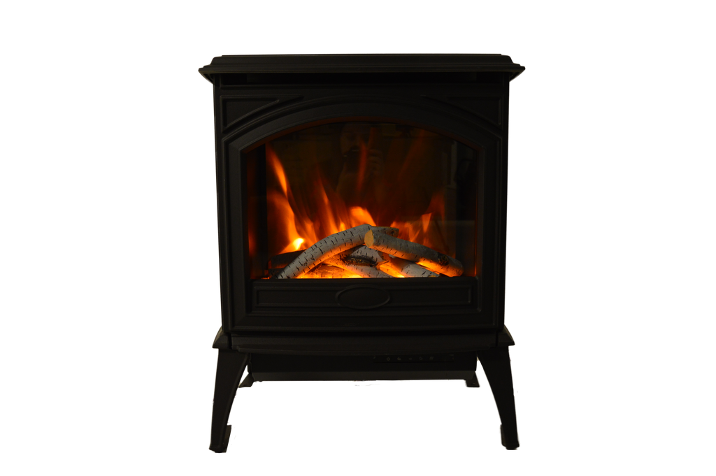 Lynwood Series - 50 cm Freestand Electric Stove Featuring a Cast Iron Frame and a 10 Piece Birch Log Set