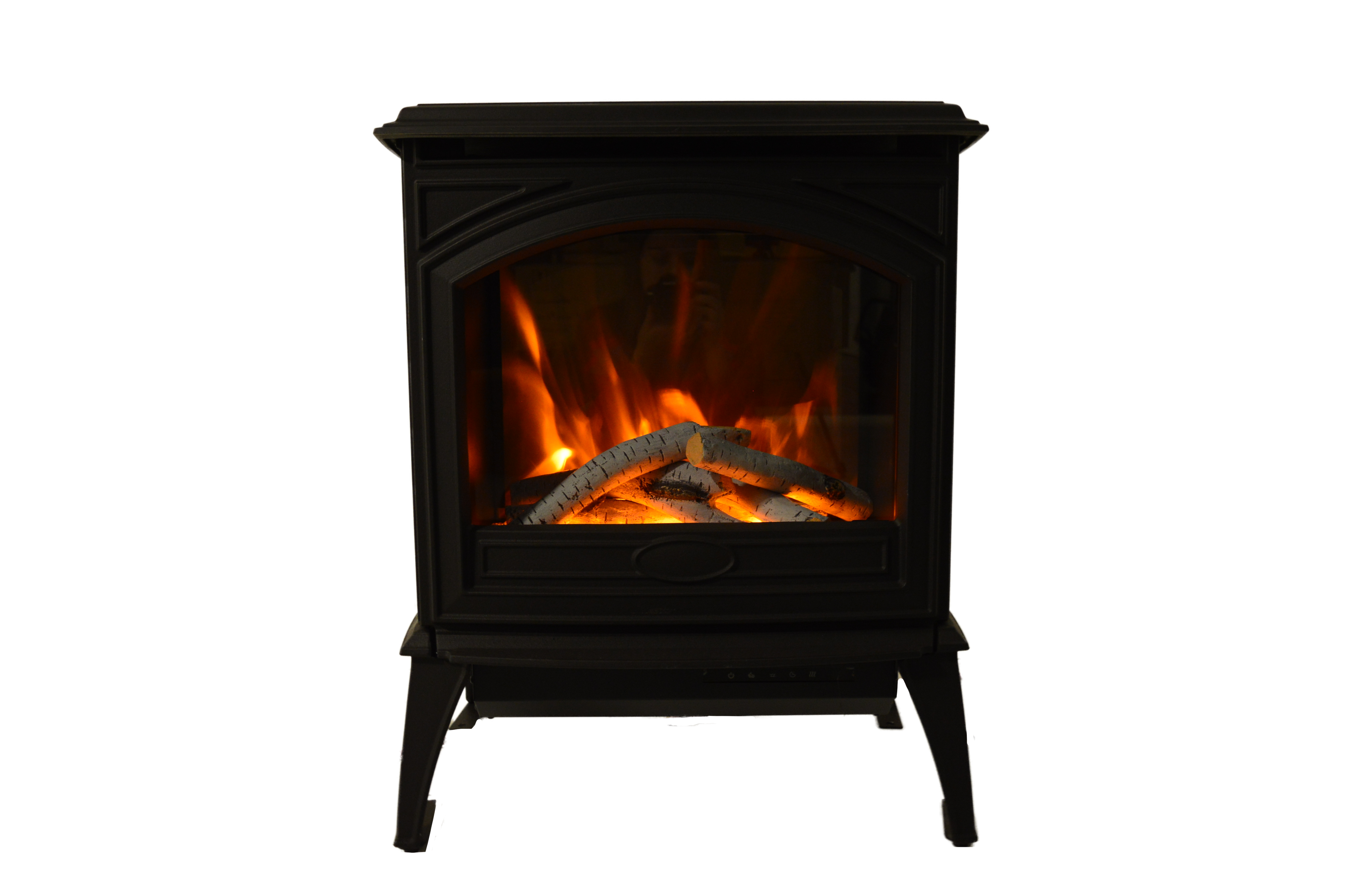Lynwood Series - 50 cm Freestand Electric Stove Featuring a Cast Iron Frame and a 10 Piece Birch Log Set