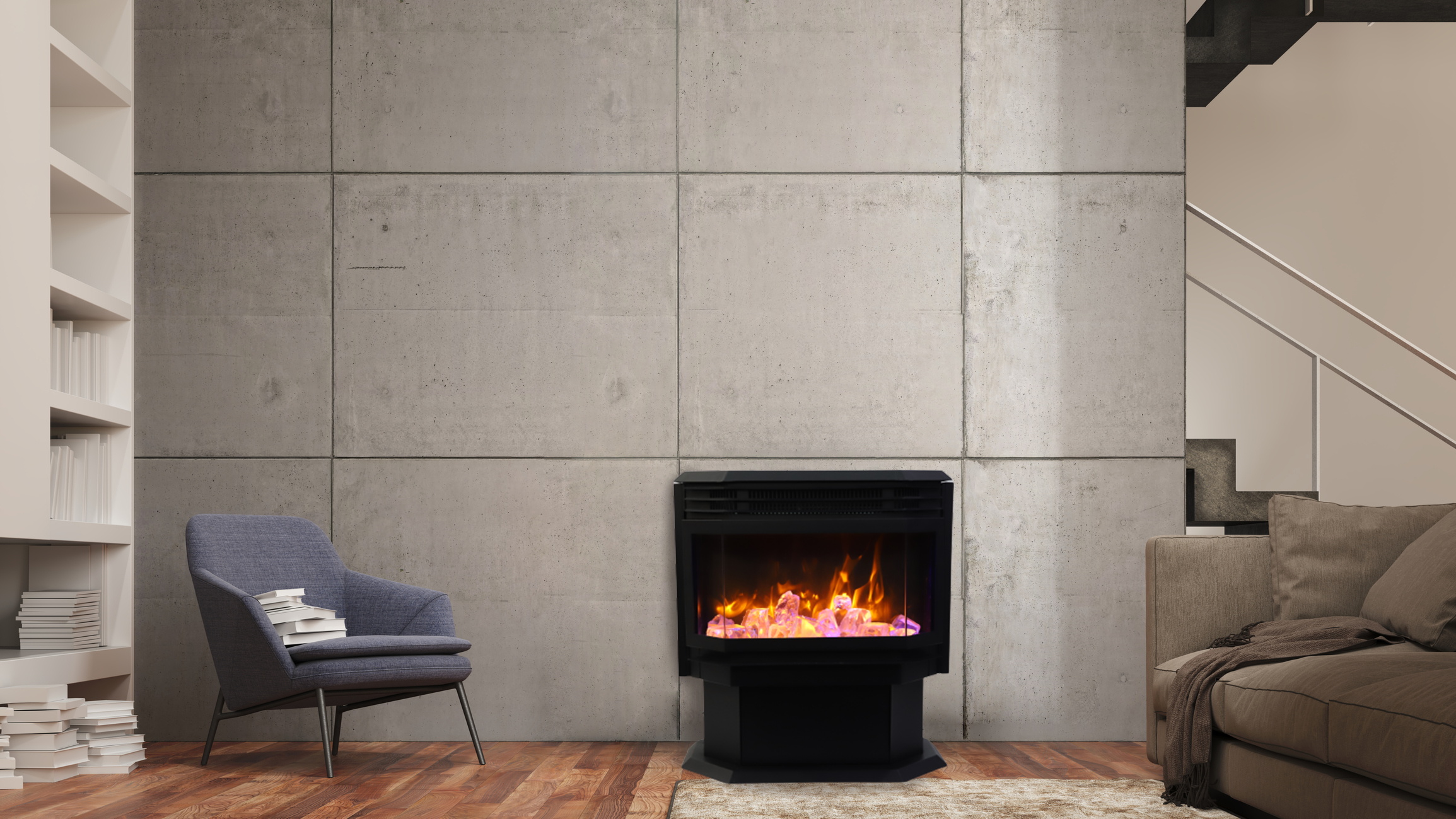 FS Lumina 26" Smart Freestanding Electric Fireplace, WiFi Enabled, Programable Remote Control, Multi Flame Speeds, Comes with Oak Logs and Glowing Log Media