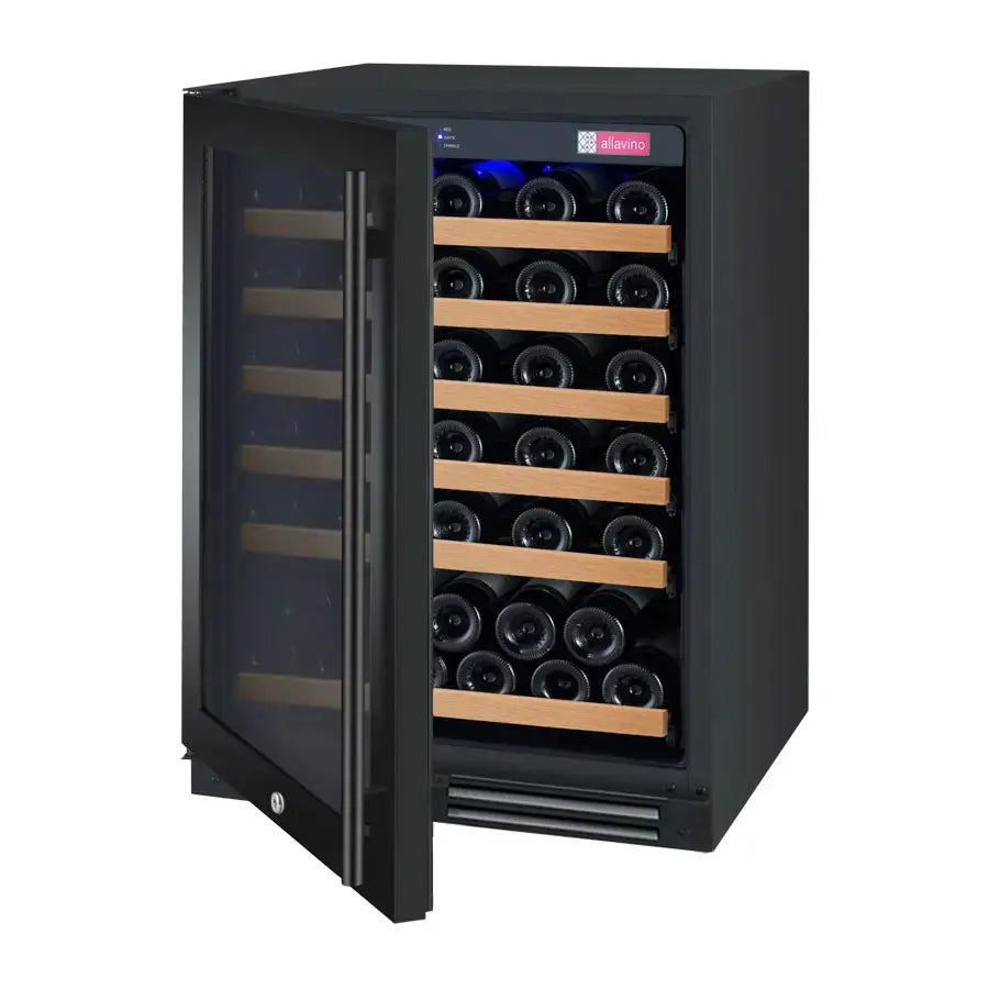 Allavino FlexCount Series 56 Bottle Single Zone Built-in Wine Refrigerator with Black Door - Left Hinge