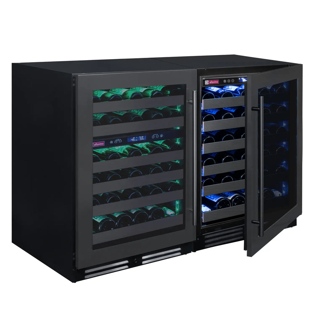 Allavino Reserva Series 100 Bottle  Undercounter - Three Zone Black Side-by-Side Wine Refrigerators with Black Stainless Steel Doors