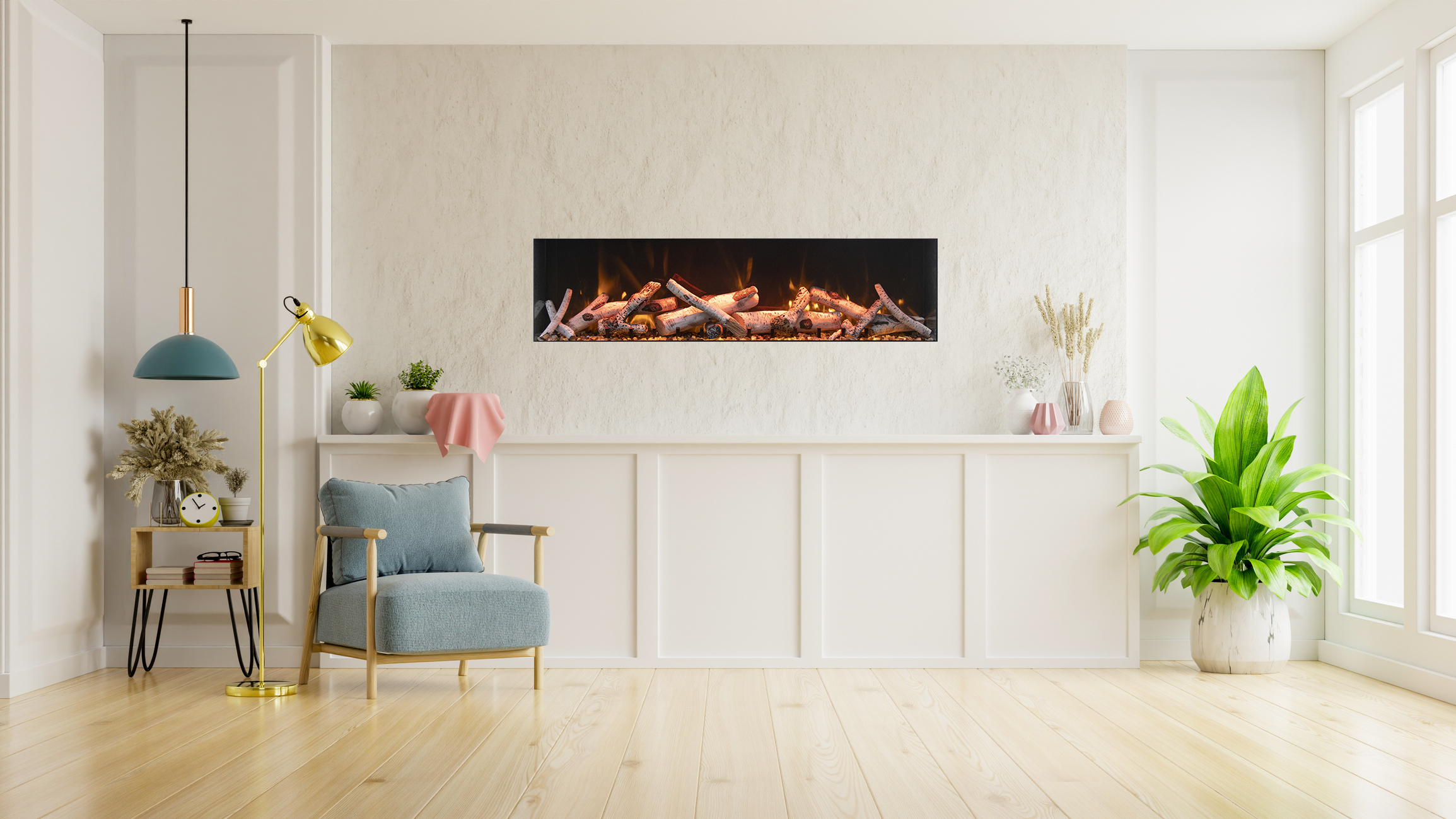 65" Deep Indoor or Outdoor Built-in Electric Fireplaces with Black Steel Surround