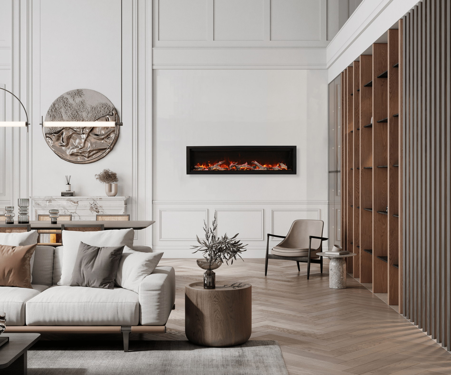 Symmetry Bespoke - 42" Indoor / Outdoor Electric Built In Fireplace featuring, WiFi Compatibilty & Bluetooth Connectivity, MultiFunction Remote, and a Selection of Media Options