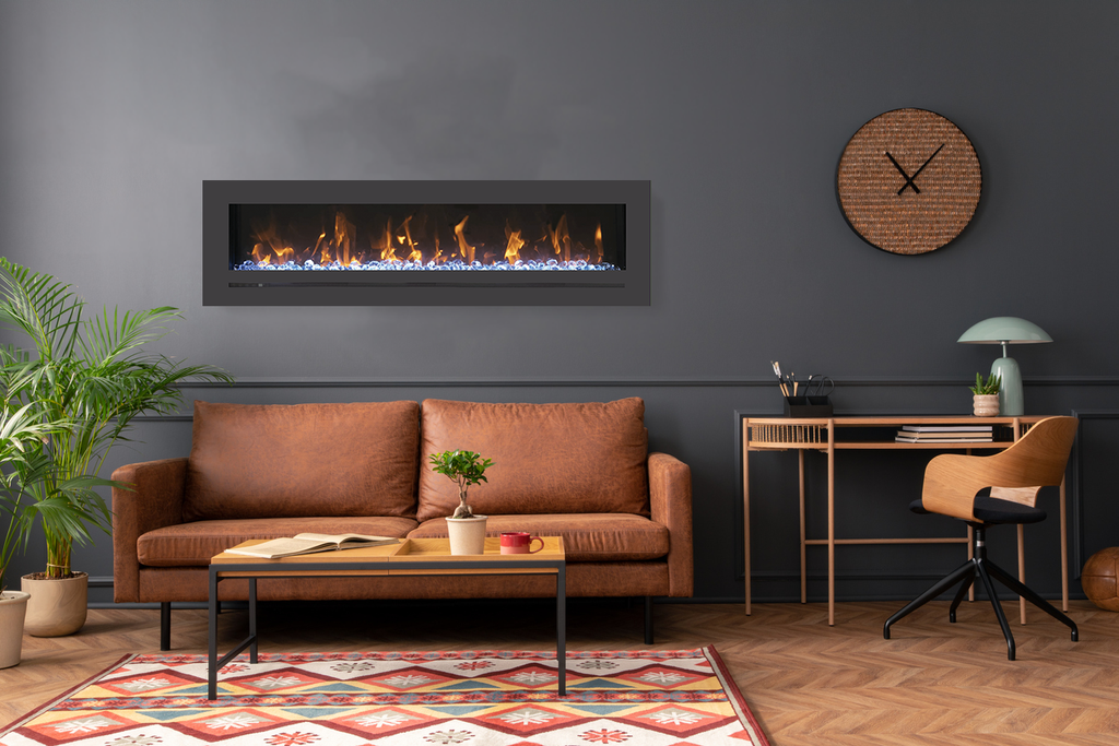 Wall Mount / Flush Mount - 34" Electric Fireplace with a Steel Surround and Glass Media