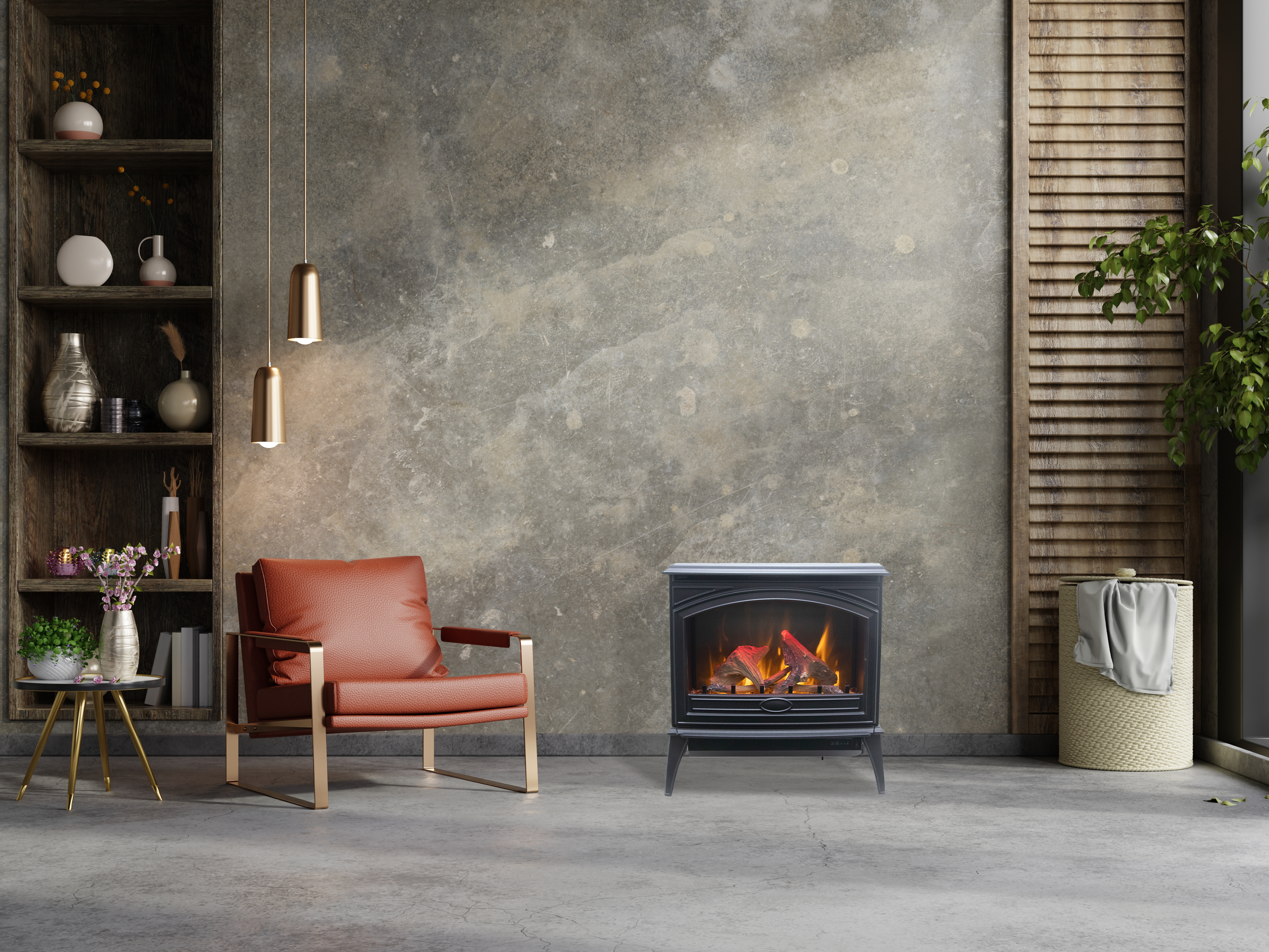 Lynwood Series - 50 cm Freestand Electric Stove Featuring a Cast Iron Frame and a 10 Piece Birch Log Set