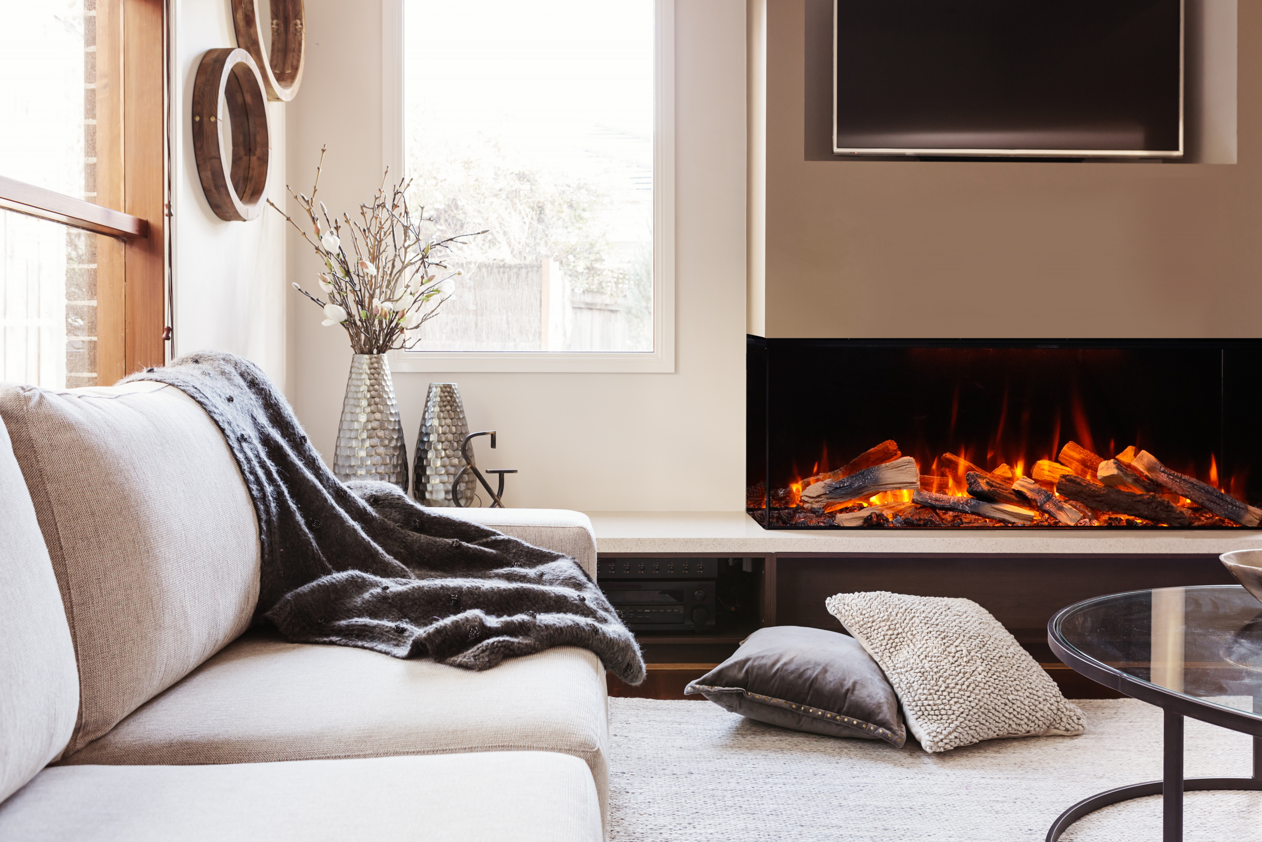 Fire & Ice LumaForest 63" Indoor only 3 Sided Built-In Smart Built-In Electric Fireplace, WiFi Enabled, Programmable Remote Control, Multi-Color Flames, Adjustable Flame Speeds, Comes with Split Log Set and Tray Media