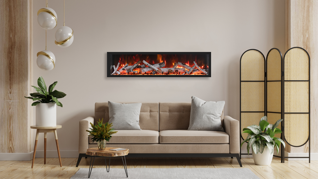 55" Extra Tall Indoor or Outdoor Built-in Electric Fireplace with Black Steel Surround