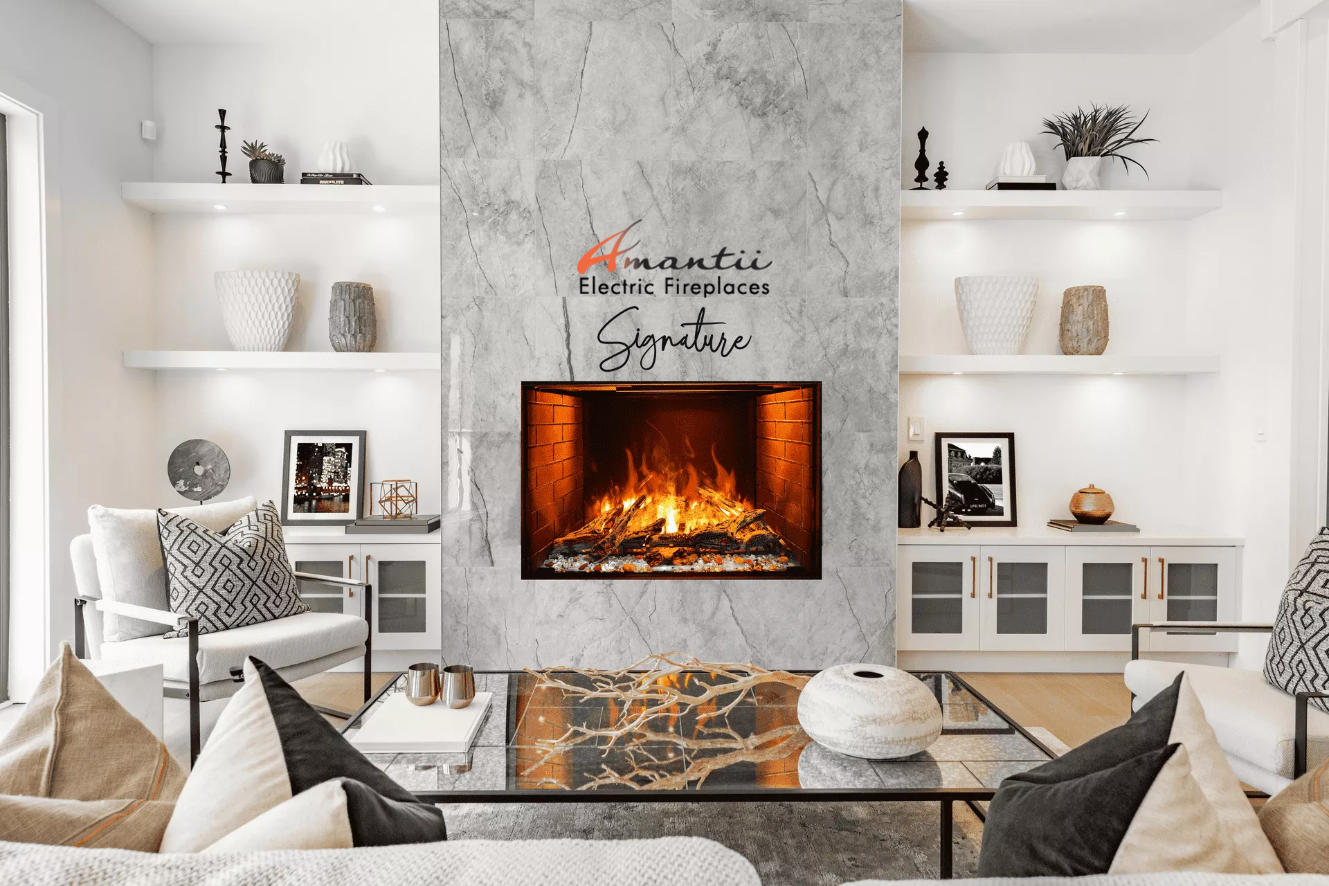 Amantii Signature 38" Built In Electric Fireplace with patented Optimyst technology by Dimplex, WiFi and Bluetooth Connectivity, Programmable Remote, Multi Speed Flame Motor, and a Selection of Media Options