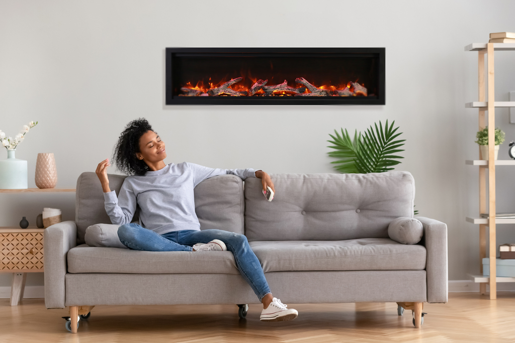 Symmetry Bespoke - 74" Indoor / Outdoor Electric Built In Fireplace featuring, WiFi Compatibilty & Bluetooth Connectivity, MultiFunction Remote, and a Selection of Media Options