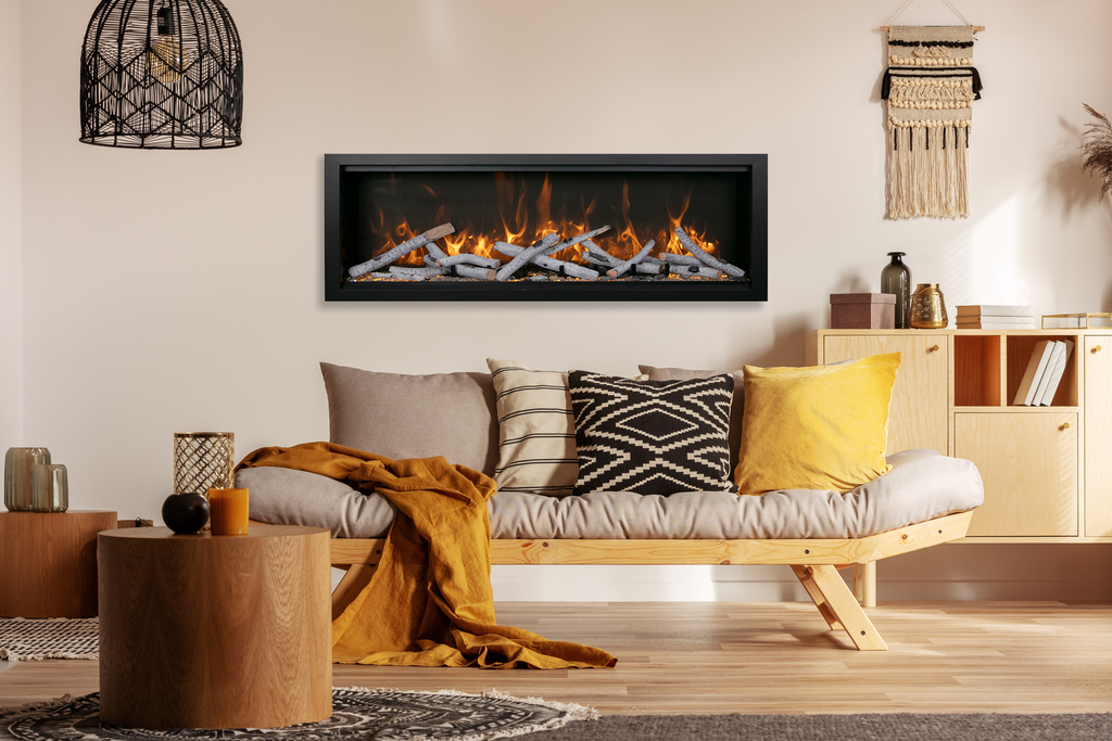 Symmetry Bespoke - 74" Indoor / Outdoor Electric Built In Fireplace featuring, WiFi Compatibilty & Bluetooth Connectivity, MultiFunction Remote, and a Selection of Media Options