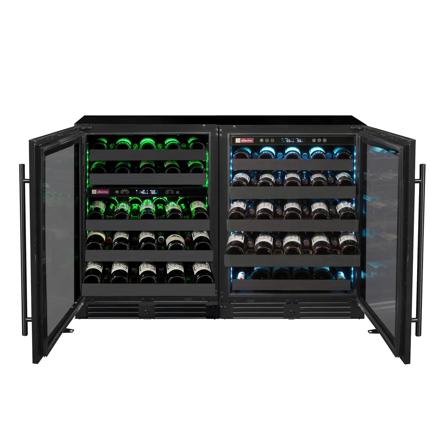 Allavino Reserva Series 100 Bottle  Undercounter - Three Zone Black Side-by-Side Wine Refrigerators with Black Stainless Steel Doors