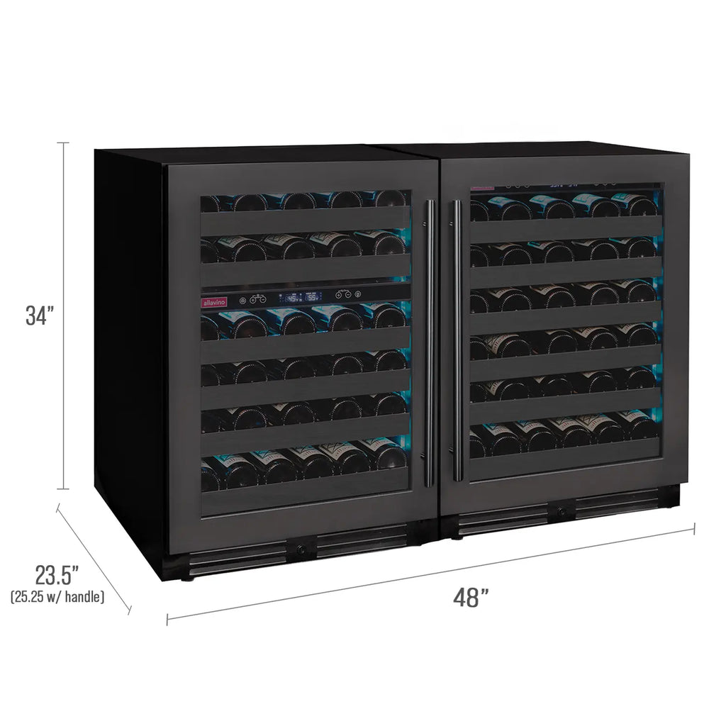 Allavino Reserva Series 100 Bottle  Undercounter - Three Zone Black Side-by-Side Wine Refrigerators with Black Stainless Steel Doors