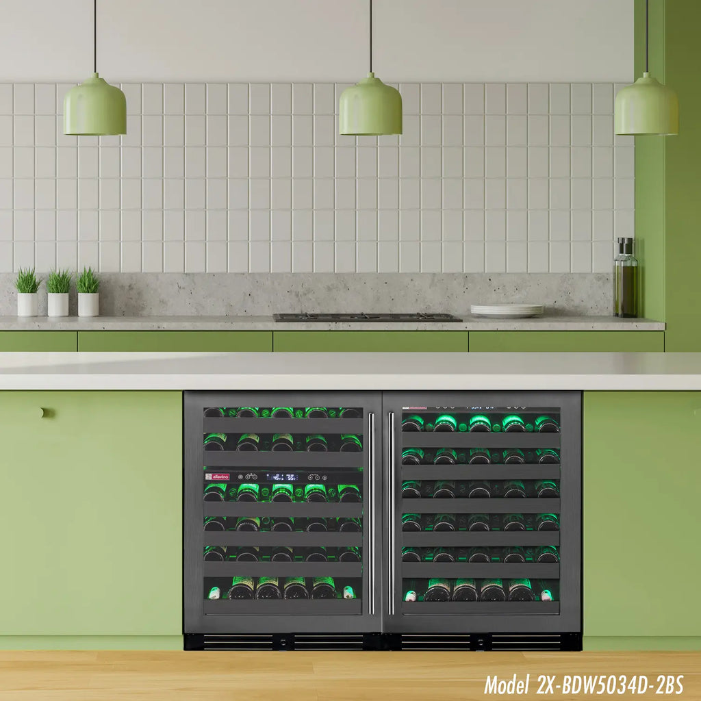 Allavino Reserva Series 100 Bottle  Undercounter - Three Zone Black Side-by-Side Wine Refrigerators with Black Stainless Steel Doors