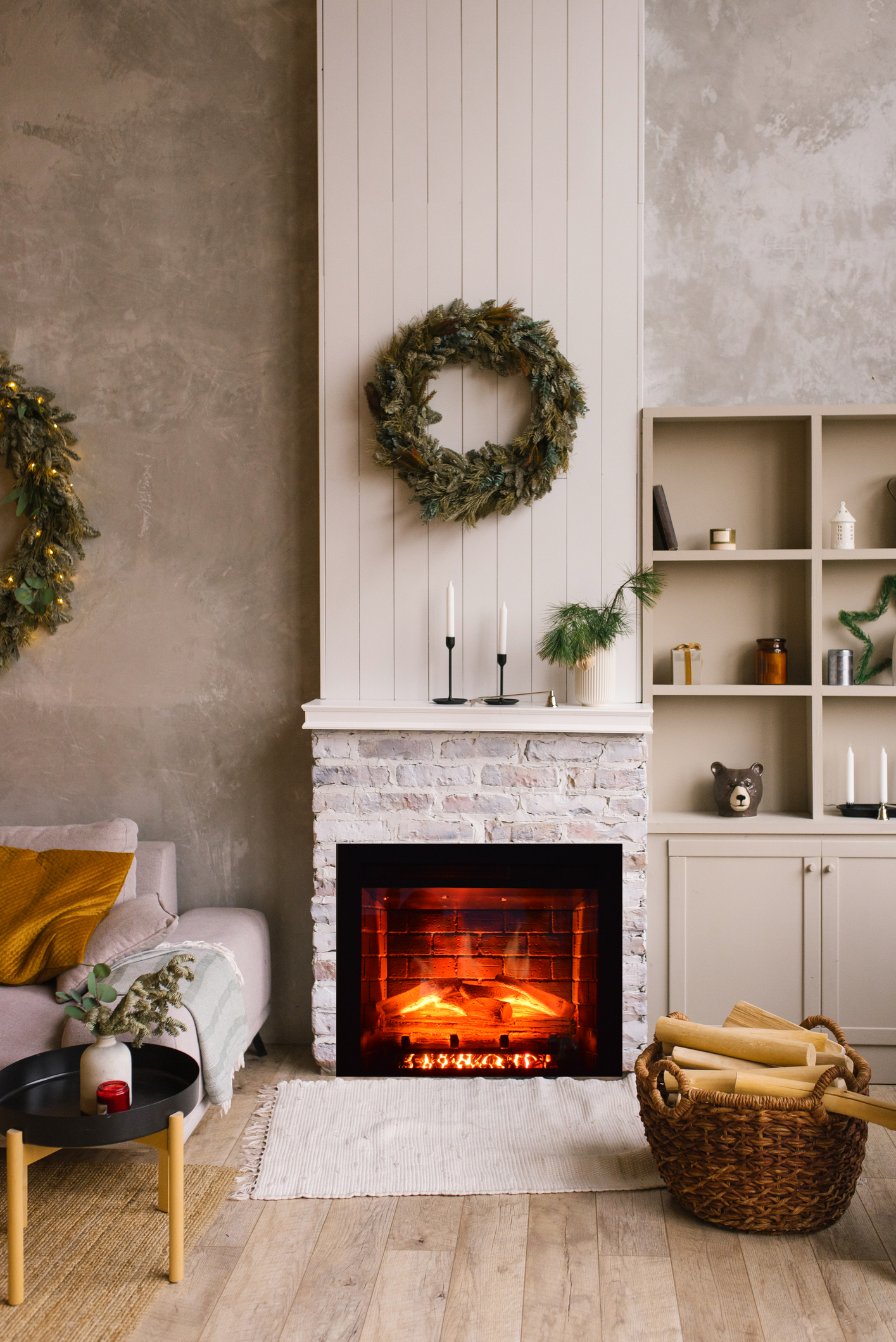 Classic Edition 30" WiFi Enabled Insert Electric Fireplace, Featuring Customizable Flame Speeds, Brightness, and Colors. Complete with Log and Grey Brick, plus a Fixed Trim included