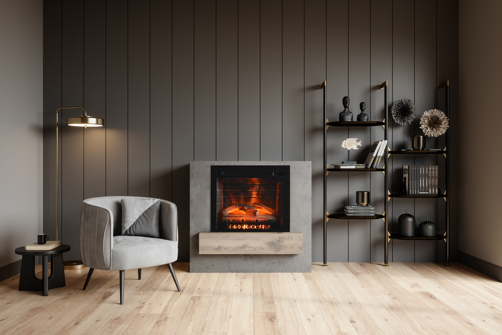 Classic Edition 26" WiFi Enabled Insert Electric Fireplace, Featuring Customizable Flame Speeds, Brightness, and Colors. Complete with Log and Grey Brick, plus a Fixed Trim included