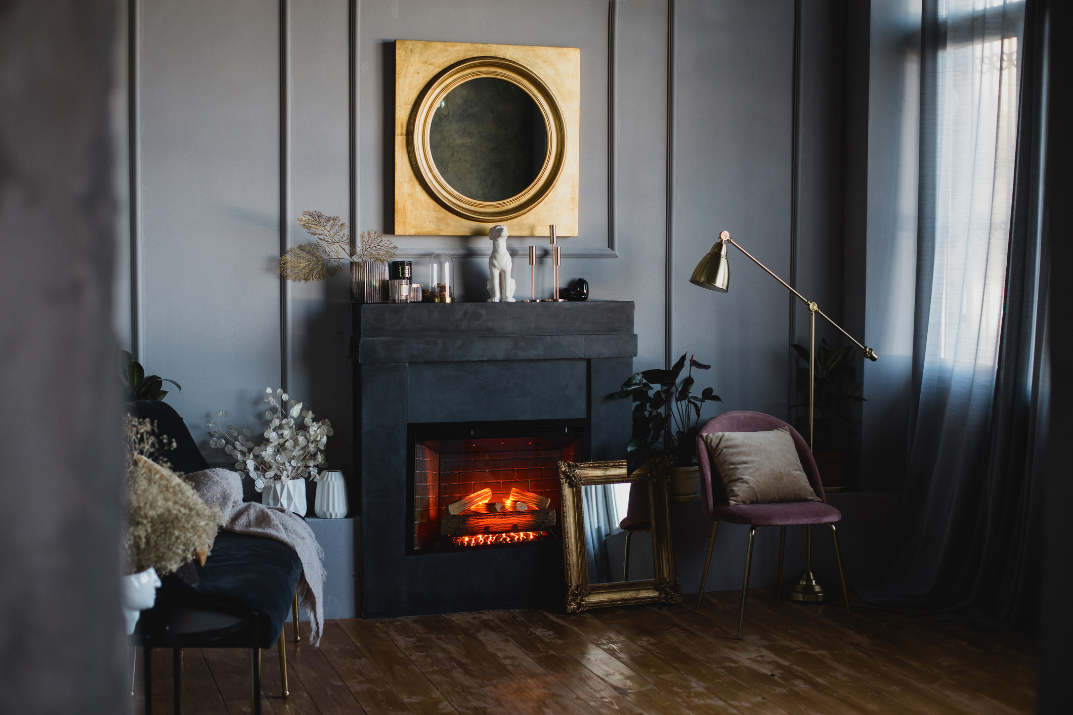 Classic Edition 33" WiFi Enabled Insert Electric Fireplace, Featuring Customizable Flame Speeds, Brightness, and Colors. Complete with Log and Grey Brick, plus a Fixed Trim included