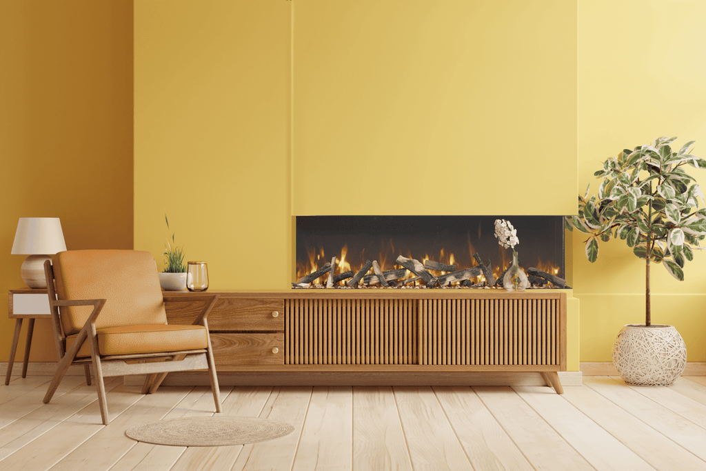 Tru View Bespoke - 65" Indoor / Outdoor 3 Sided Electric Fireplace Featuring a 20" Height, WiFi Compatibility, Bluetooth Connectivity, Multi Function Remote, and a Selection of Media Options