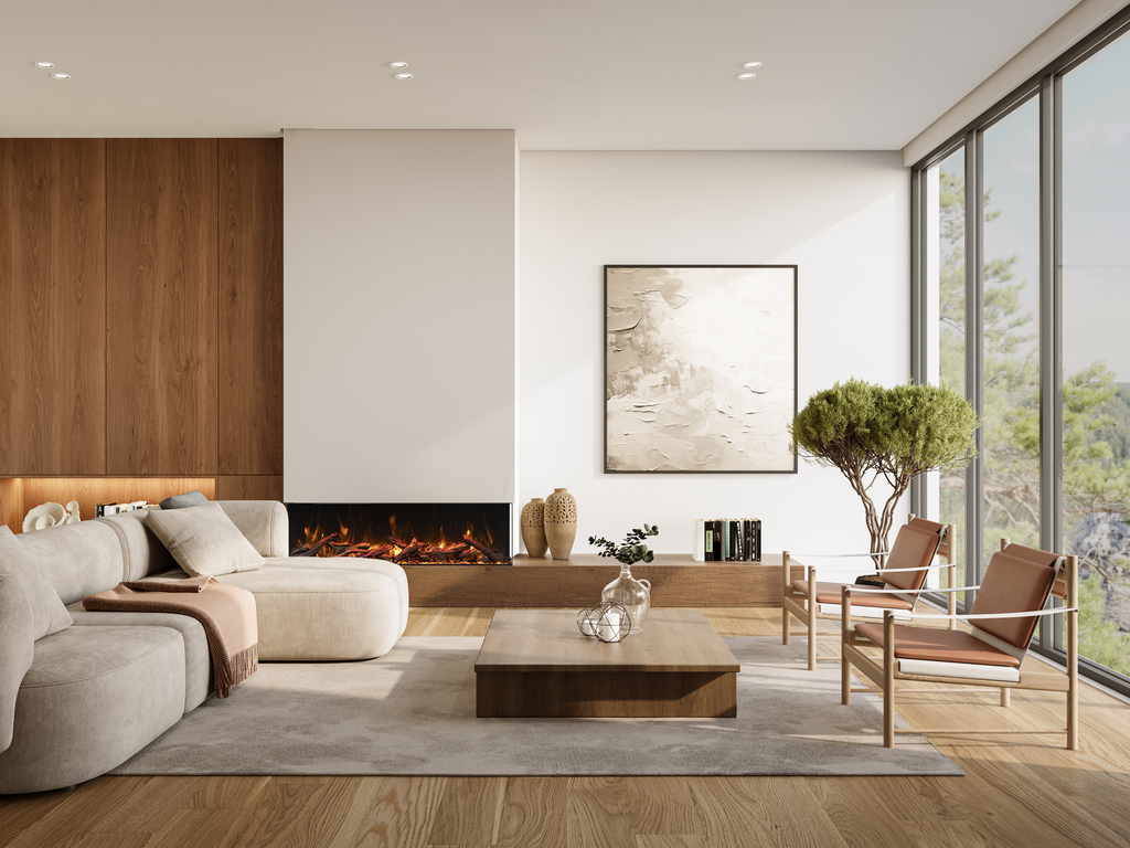 Tru View Bespoke - 65" Indoor / Outdoor 3 Sided Electric Fireplace Featuring a 20" Height, WiFi Compatibility, Bluetooth Connectivity, Multi Function Remote, and a Selection of Media Options