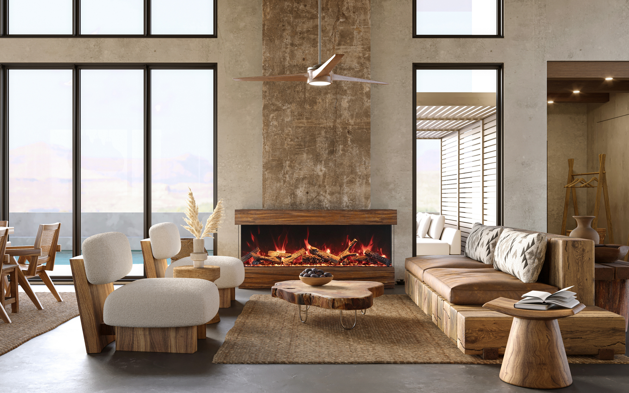 Tru View Bespoke - 45" Indoor / Outdoor 3 Sided Electric Fireplace Featuring a 20" Height, WiFi Compatibility, Bluetooth Connectivity, Multi Function Remote, and a Selection of Media Options