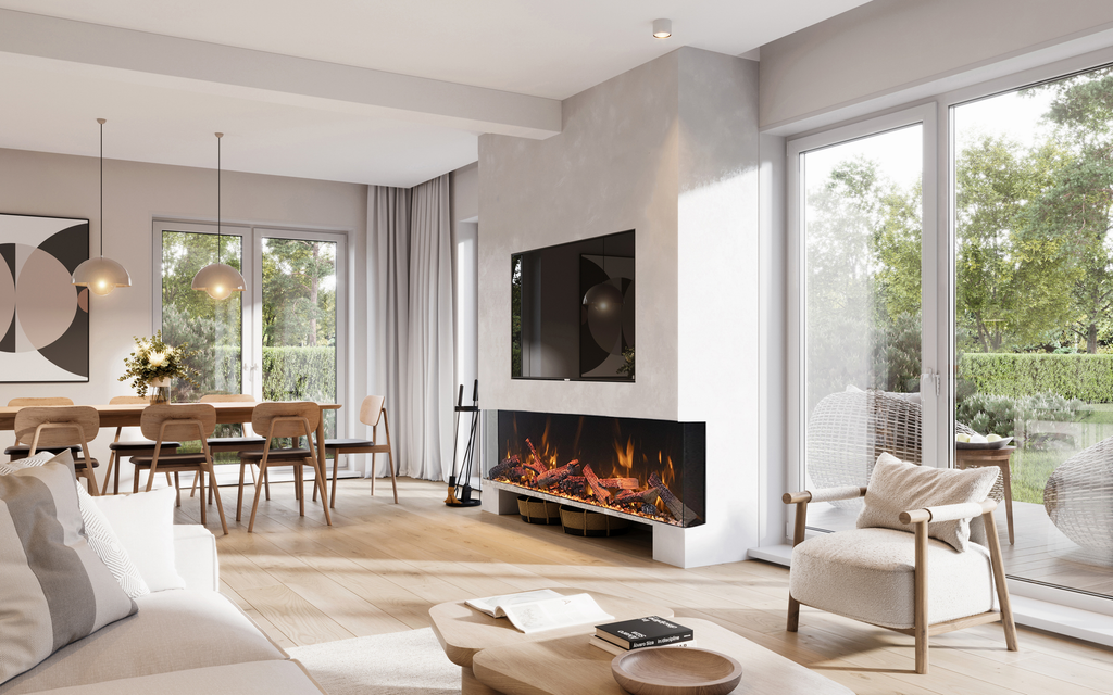 Tru View Bespoke - 65" Indoor / Outdoor 3 Sided Electric Fireplace Featuring a 20" Height, WiFi Compatibility, Bluetooth Connectivity, Multi Function Remote, and a Selection of Media Options