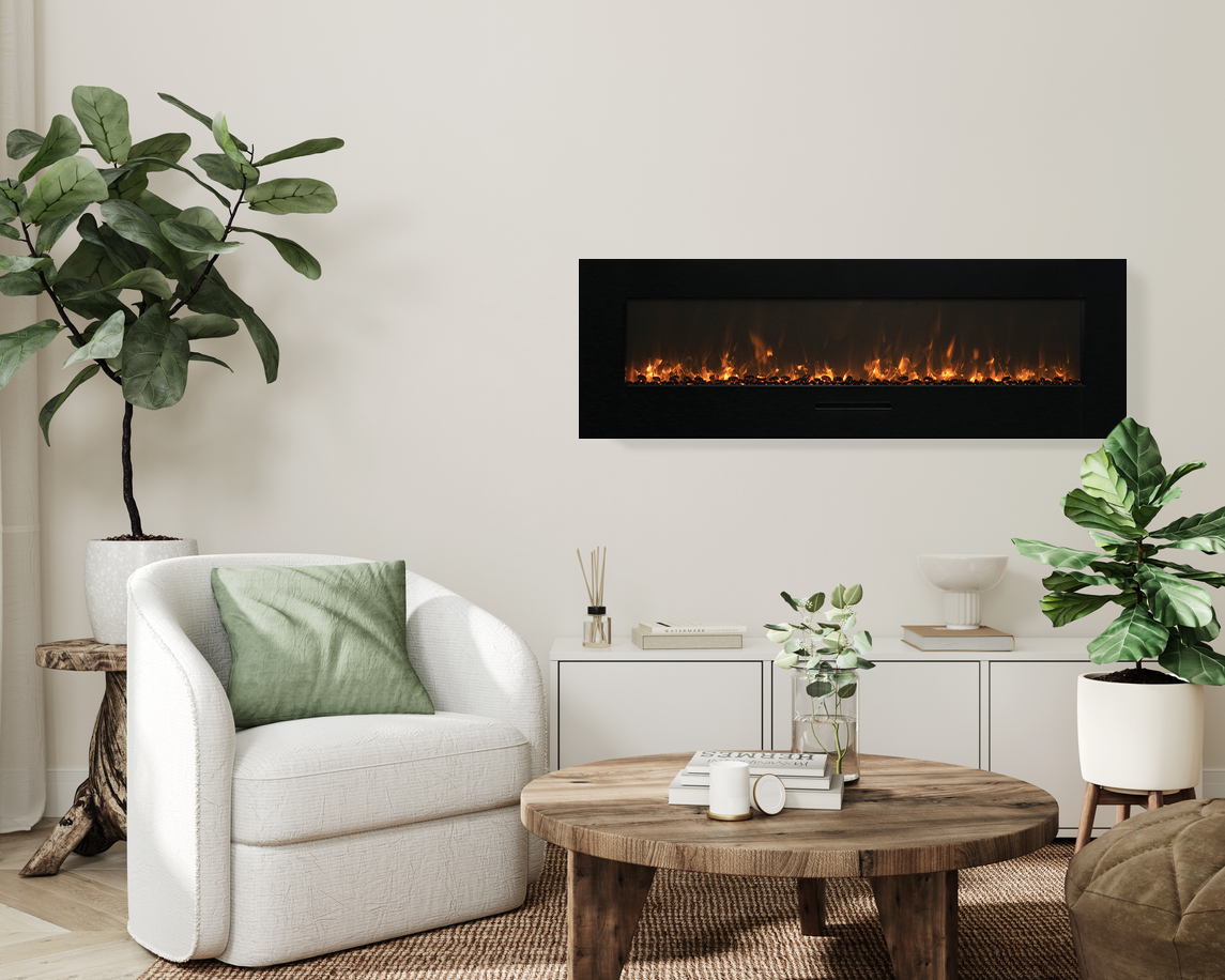 Wall Mount/ Flush Mount Smart Electric  88" Indoor / Outdoor WiFi Enabled Fireplace , Featuring a MultiFunction Remote Control , Multi Speed Flame Motor